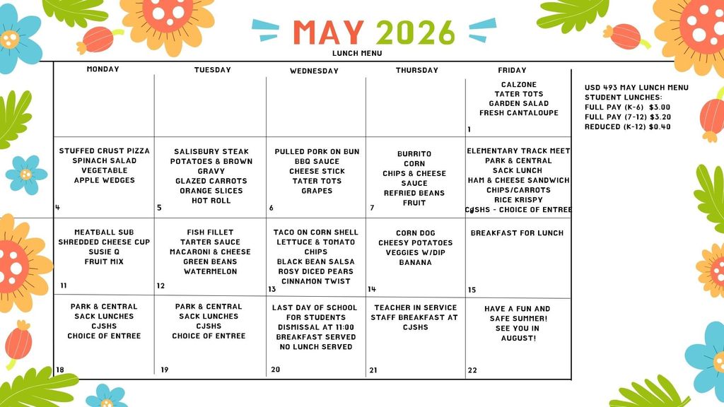 May Lunch Menu