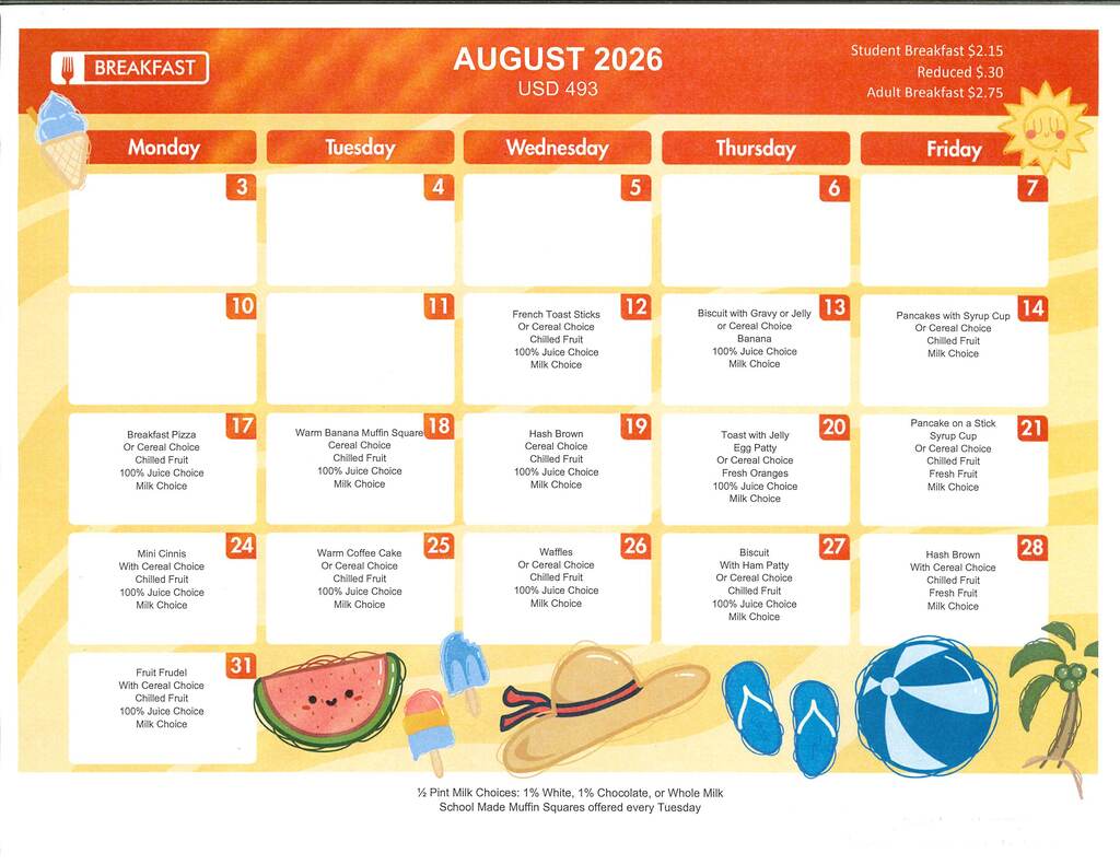 August Breakfast Menu