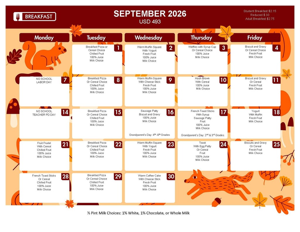 September Breakfast Menu