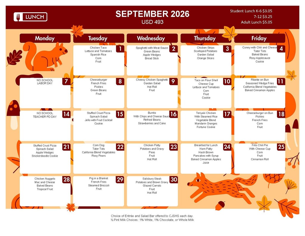 September Lunch Menu