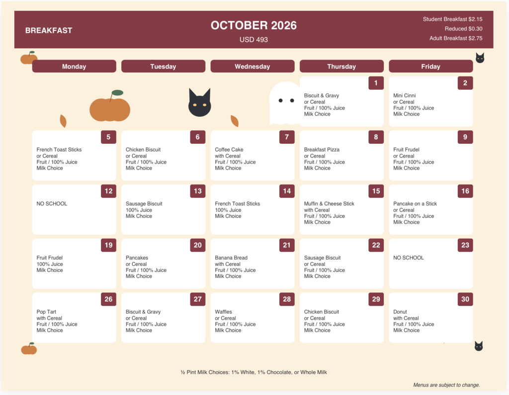 October Breakfast Menu