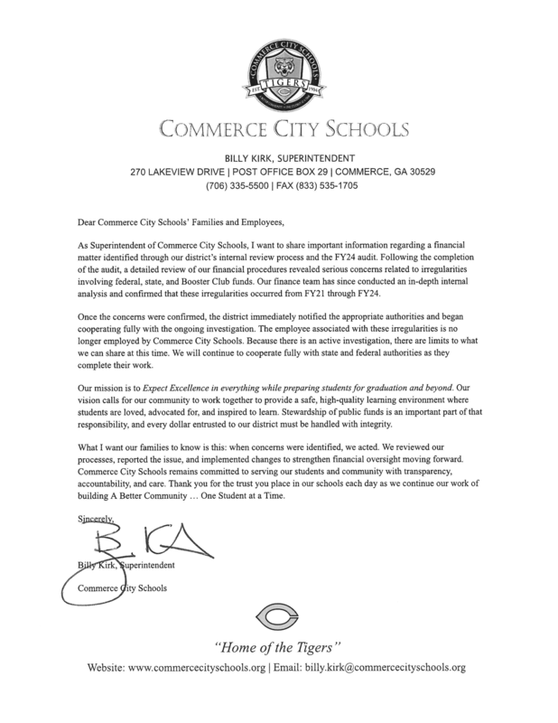 Letter from Superintendent 3-24-2026