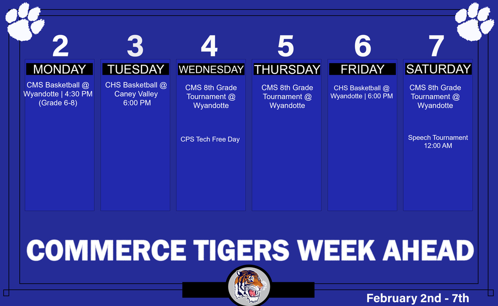 Schedule for the week of 2/2