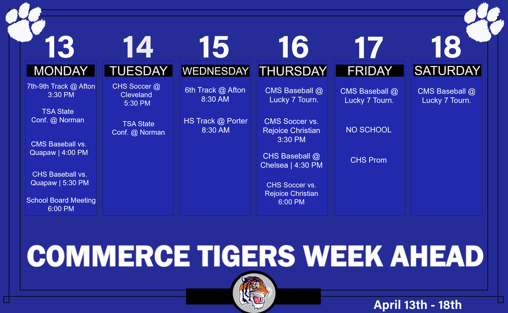 Schedule for the week