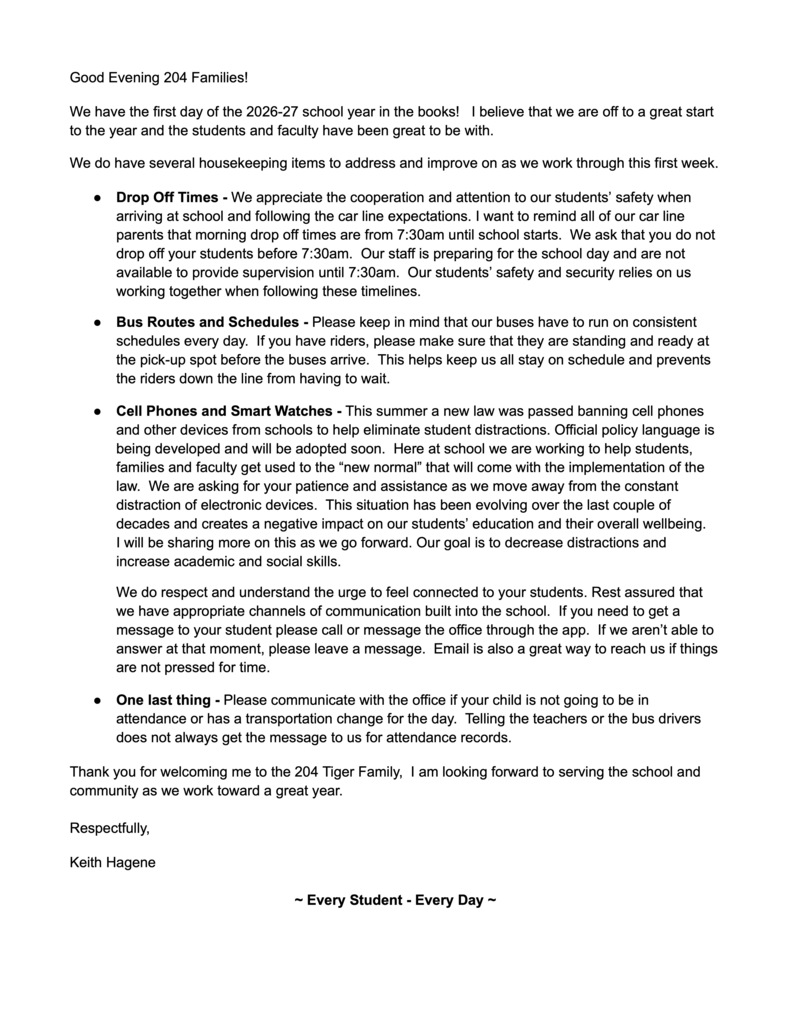 First Day Of School Notes
