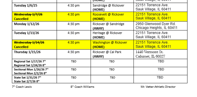 Boy's Basketball has an updated schedule