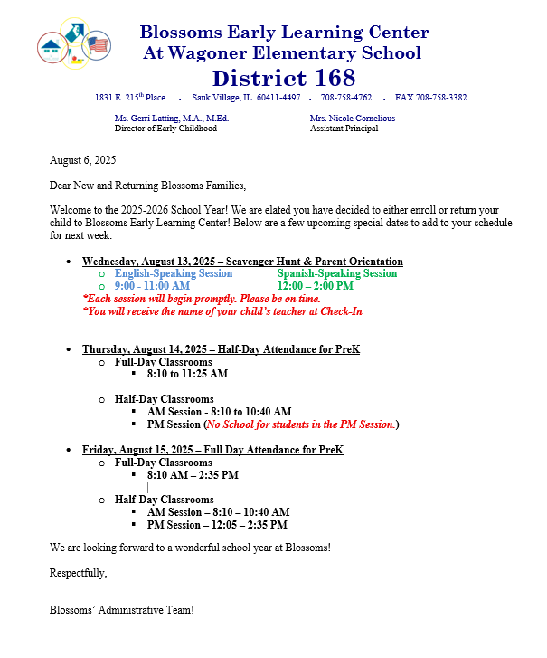 Back To School Information
