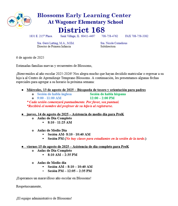 Back To School Information