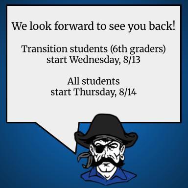 Welcome back! 6th graders start 8/13, All students 8/14