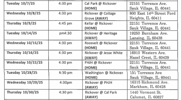 Girs' Basketball schedule through end of October