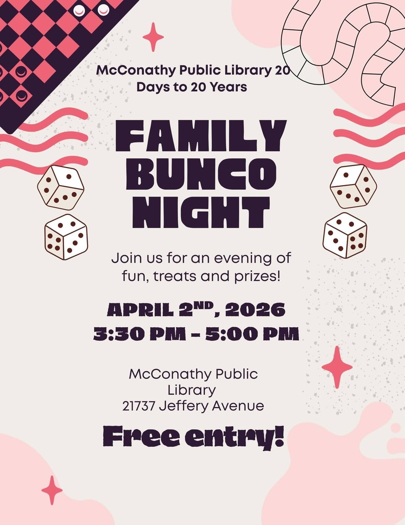McConathy Public Library is inviting the families of CCSD 168. La Biblioteca Pública McConathy invita a las familias del CCSD 168.