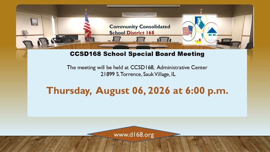 CCSD 168 Special Board Meeting 08/06/2026 at 6:00 p.m.