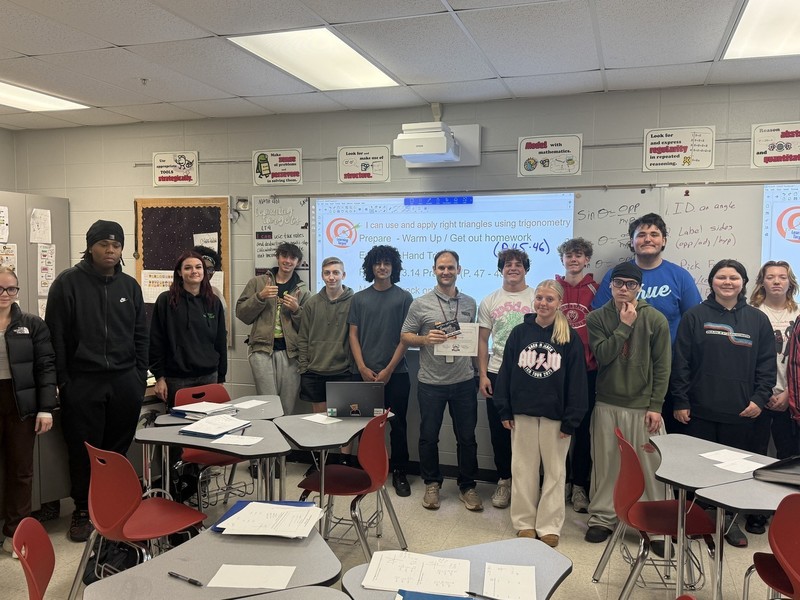 Mr. Hlinak with students in his math classroom
