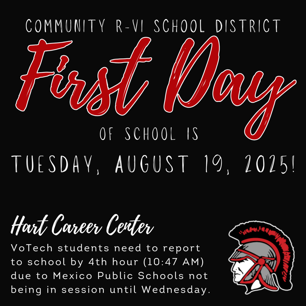 We can’t wait to welcome all our students back for the first day of school tomorrow, August 19! VoTech students, please remember to report to school by 4th hour (10:47 AM), as Mexico Public Schools will start on Wednesday.