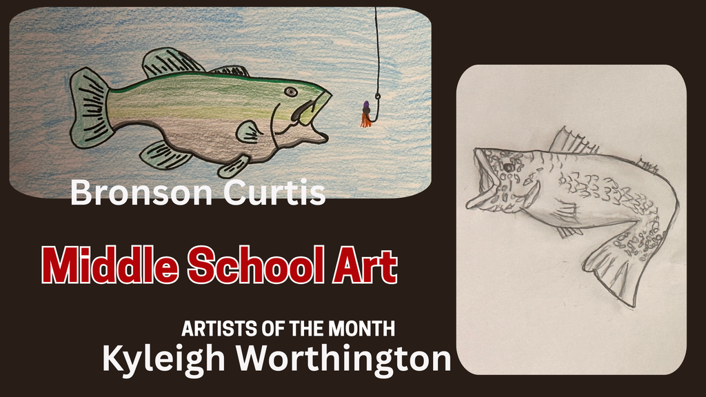 Each week, artists are selected as the Artist of the Week for their artwork. At the end of each month, an Artist of the Month is chosen for K-2nd grades, 3rd-5th grades, Middle School, and High School. Congratulations to the middle school artists!