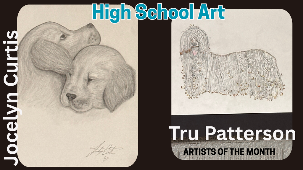 Each week, artists are selected as the Artist of the Week for their artwork. At the end of each month, an Artist of the Month is chosen for K-2nd grades, 3rd-5th grades, Middle School, and High School. Congratulations to the high school artists!