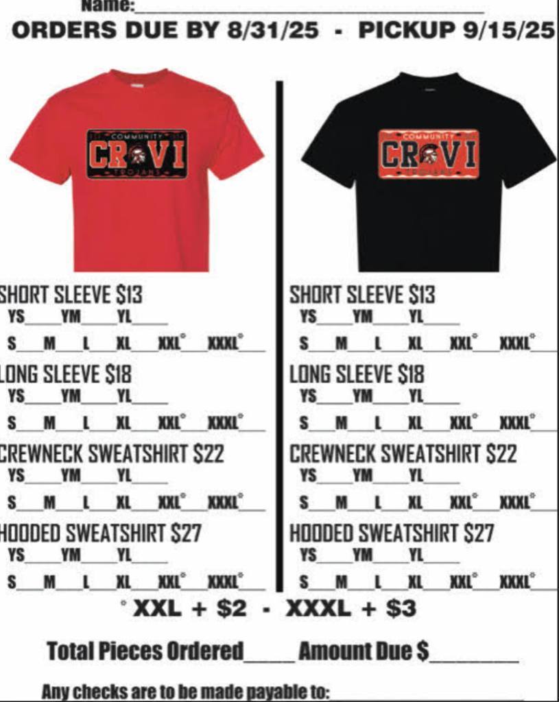 🚨 Last chance alert! 🚨 Mrs. Utterback is placing a second order for Fan Fest apparel! Orders are due by Friday, September 26. No online store this round. Checks payable to Community R-VI Strive.