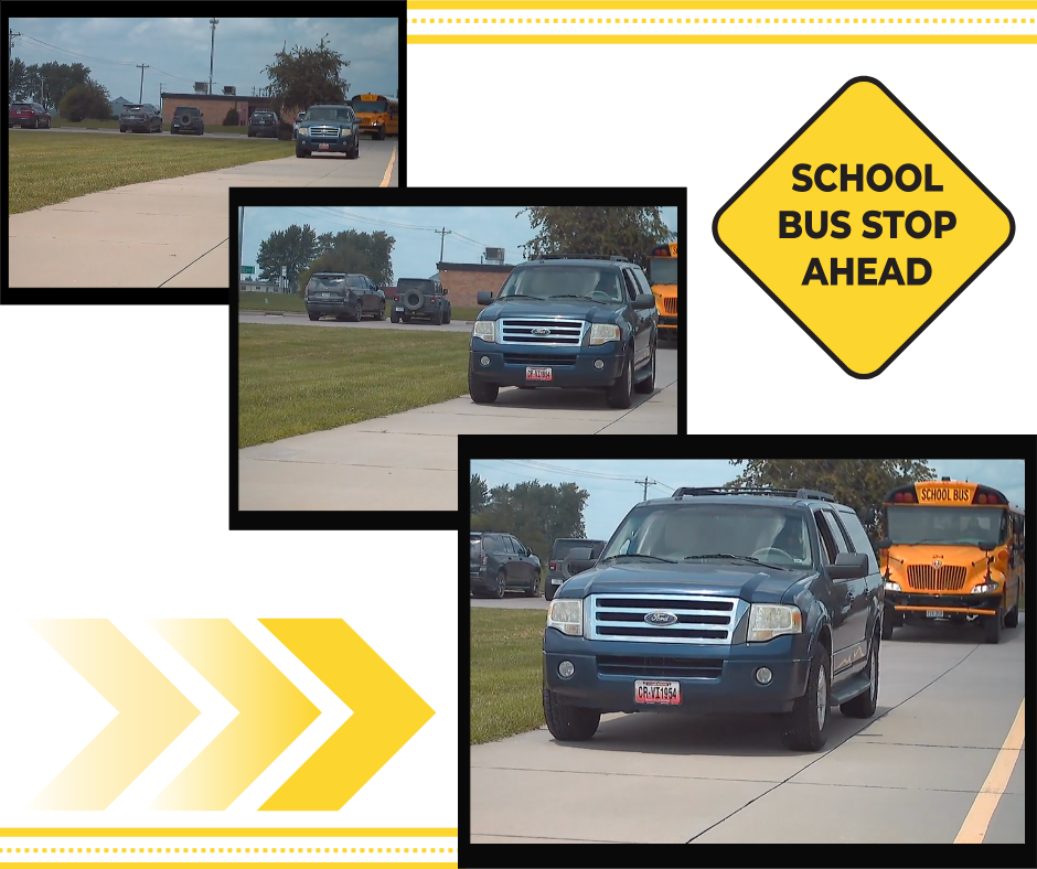 This week marks National Bus Safety Week, an important reminder of our commitment to student safety. We have been improving our safety measures by equipping  our buses with updated cameras to monitor in and around buses. Take a look at the images captured during routes. School bus violations have been on the rise. Please help us to keep kids safe!  
