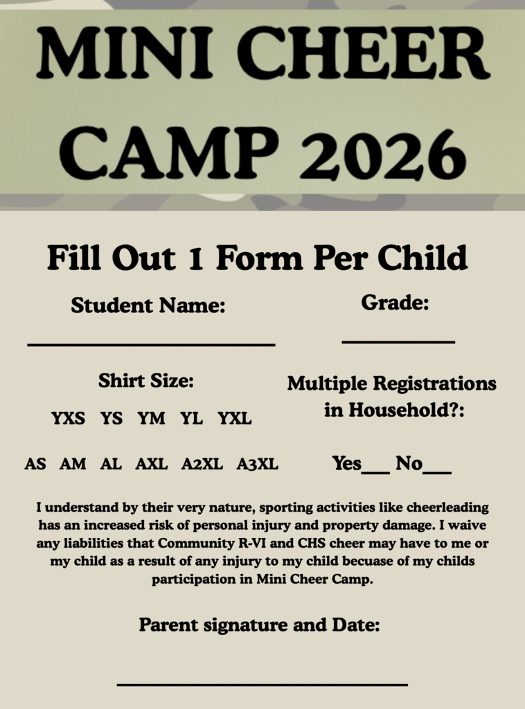 Mini Cheer Camp forms are being sent home today! 