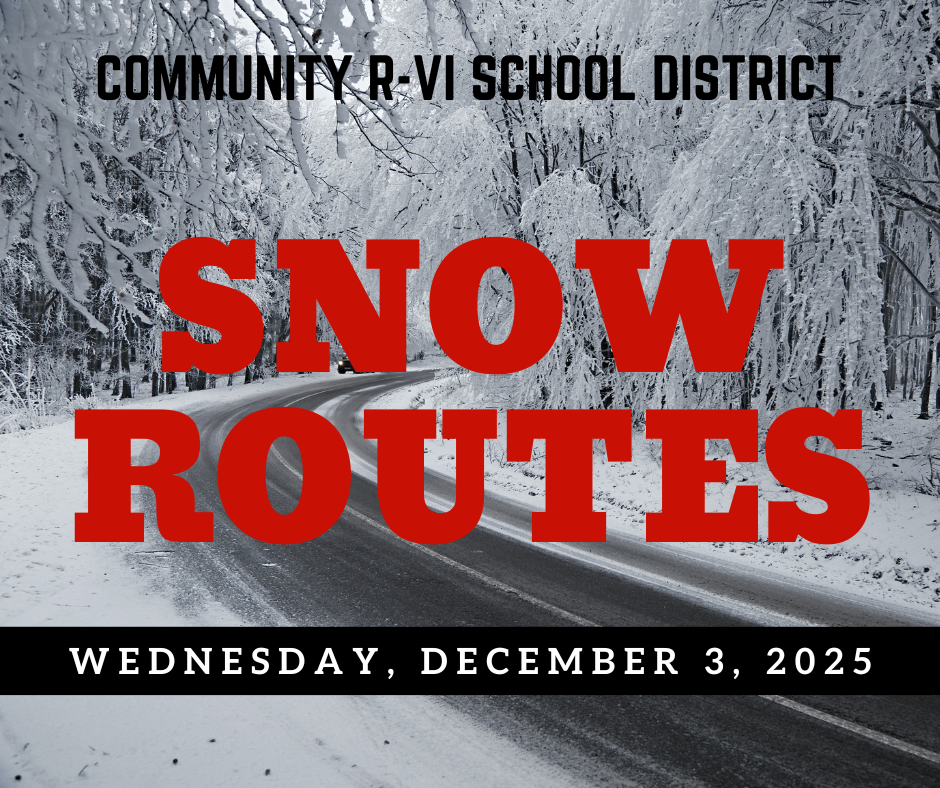 Community R-6 will be in session tomorrow, Wednesday, December 3, and will use snow routes. Snow Route information: https://5il.co/3sg0r Snow routes are always available on our website. We will reassess road conditions again in the morning, in case of refreeze on secondary roads.