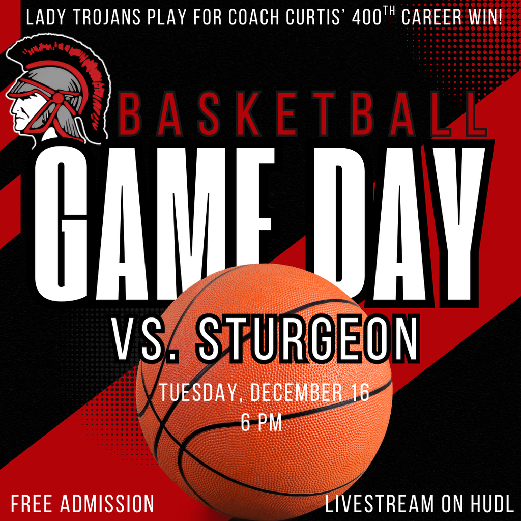 Friday night in Slater, our girls’ basketball team picked up a huge win — Coach Bob Curtis notched his 399th career varsity victory! Join us Tuesday, Dec. 16, at 6 PM as the Community R‑VI Trojans host Sturgeon — free admission for everyone as an early Christmas gift to our community. Bring the family, wear red, and cheer on our girls and boys as Coach Curtis goes for win #400.