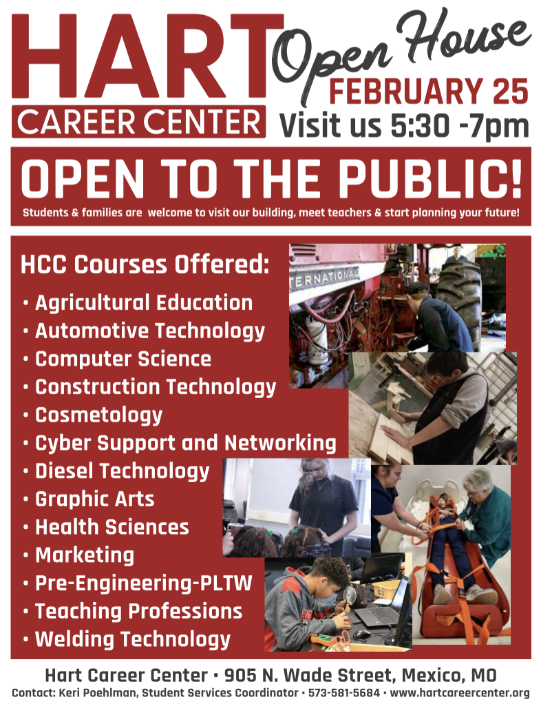 Open House at Hart Career Center is February 25.