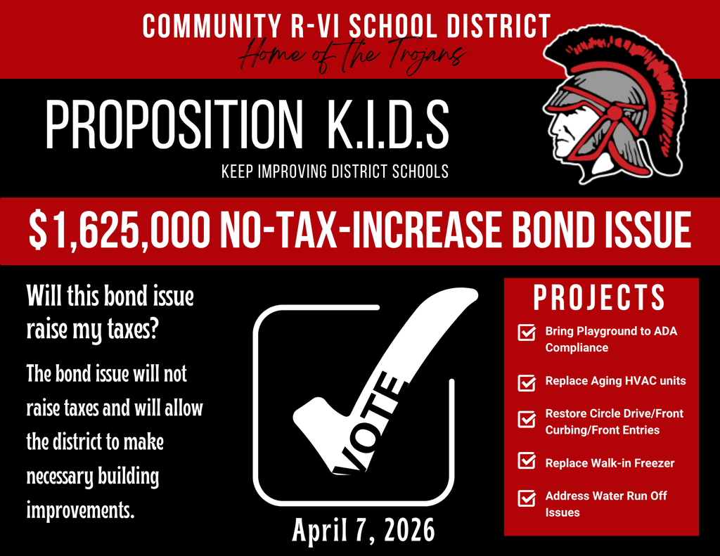 As we approach the April 7th election, Community R-VI is committed to transparency regarding the specific projects funded by the proposed no-tax increase bond. While the bond covers several district needs, two of the most critical areas involve our climate control systems and essential food service infrastructure. 1. HVAC System Replacement Our learning environment is directly impacted by the air quality and temperature within our classrooms. Currently, several of our HVAC units are reaching the end of their functional lifespan. They are becoming increasingly unreliable, leading to frequent repairs and inconsistent temperatures. The Plan: This bond allows us to replace 9 of our oldest, least efficient units. The Benefit: By moving to a planned rotational replacement schedule, we reduce emergency maintenance costs and improve energy efficiency, ensuring that taxpayer dollars are used more effectively in the long run.  2. Outdoor Freezer & Infrastructure The reliability of our food service department depends on functional equipment. Our current outdoor freezer has served the district well but now requires a full replacement to ensure food safety and storage capacity for our student meal programs. The Plan: We will be replacing the outdoor freezer unit and, crucially, repairing the surrounding concrete pad. The Benefit: Our current freezer is at the end of its life.  It must be replaced.  Proper support from a repaired pad ensures the long-term functionality of the new unit, preventing shifting or structural damage that could lead to premature equipment failure.  Understanding the Financial Impact Currently, the district’s tax rate for bond repayment is set at 55 cents per $100 of assessed value. It is important to understand that this rate will not change regardless of the outcome of this election: If the bond passes: The rate remains at 55 cents, and the funds are used to complete these necessary repairs.  In other words, if you own a car you could sell for $10000 you will pay about $18 in taxes on the car to support the old bond and the new bond combined. If the bond does not pass: The rate remains at 55 cents, and the funds continue to pay down existing debt.  In other words, if you own a car you could sell for $10000 you will still pay about $18 in taxes on the car to support just the old bond. In either scenario, no new taxes will be created. This measure simply allows the district to address these pressing facility needs using the existing tax structure. Join the Conversation We thank those that came on the 25th to hear about the good things this bond will do for our district.  Thank you for bringing your questions and helping us to clarify the purpose of these funds. If you have questions before the 7th, please reach out to us at charter@cr6.net or call the school office at (855) 708-7567. We appreciate your continued support of Community R-VI.