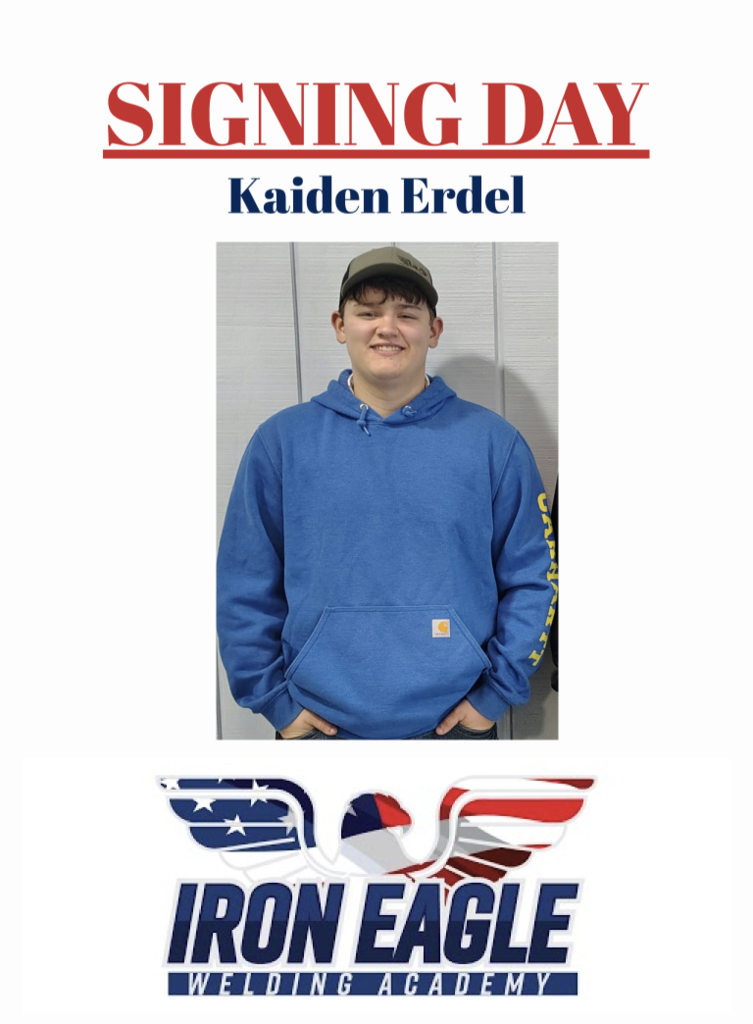 Please join us on Thursday, April 9, at 3:06 p.m. for our next signing day! Congratulations to Kaiden Erdel signing to Iron Eagle Welding and Kyler Swaim signing to the Carpenters Union.