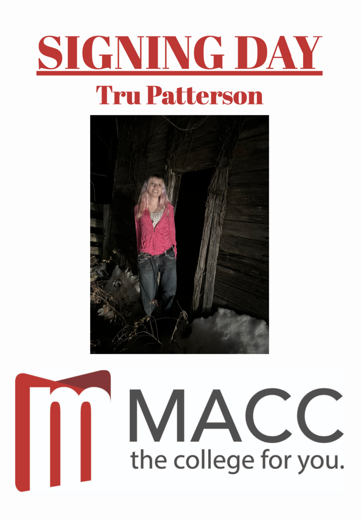 Our next signing day is set for Thursday, April 23, at 3:06 pm.  Join us in congratulating Cameron Delozier, Chris Lewis, Kat Meyer, Tru Patterson, and Adriana Woodson for continuing their education at MACC! Tru stands in an old barn.