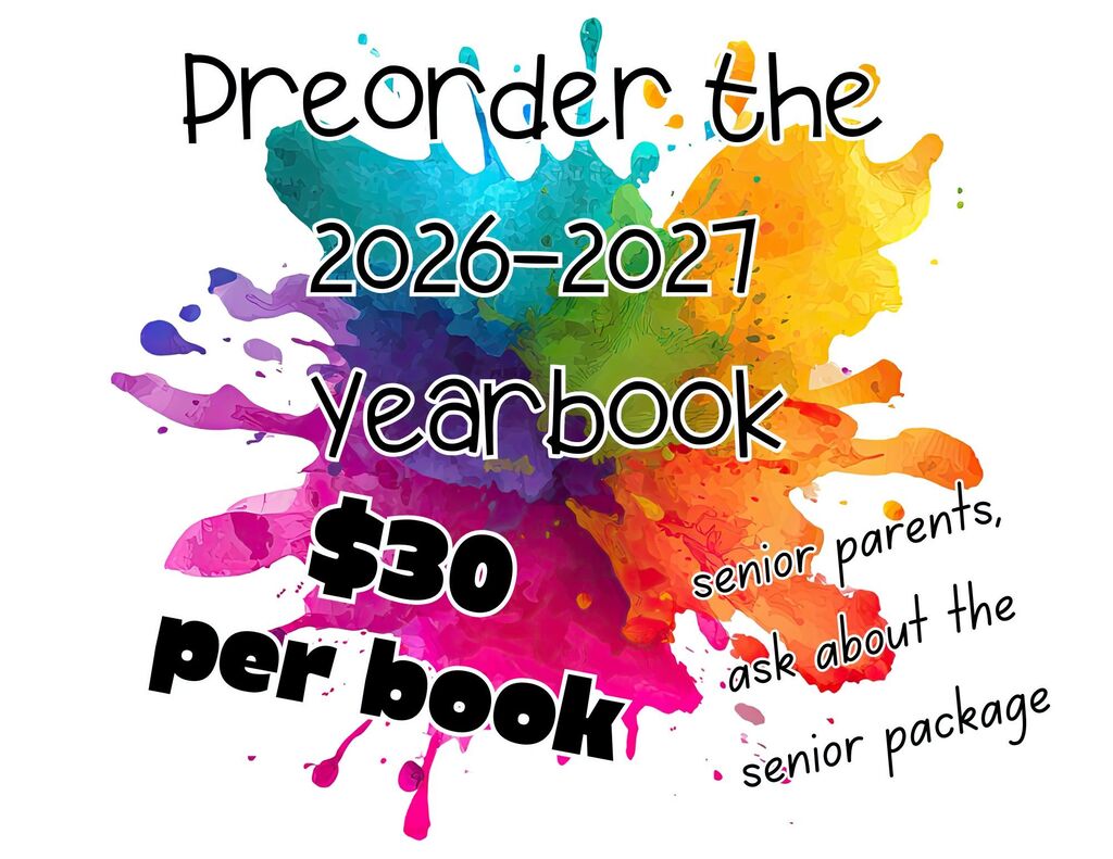 Yearbooks are ready for pickup! If you preordered a 2025-2026 MS/HS Yearbook, it will be available for pickup at the open house (August 20, 5:30-6:30 p.m.). If you missed preordering, we have a limited number of copies available for sale. Also, don’t miss out on preordering your yearbook for this year. The yearbook class will be working all year on making these amazing! If you have any questions, contact Mrs. McCurdy.