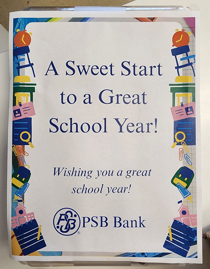 Our teachers and staff are back and busy prepping for Open House tonight—and a big shoutout to People's Savings Bank for the thoughtful treats! Your kindness made our day. We are ready for a sweet year ahead!