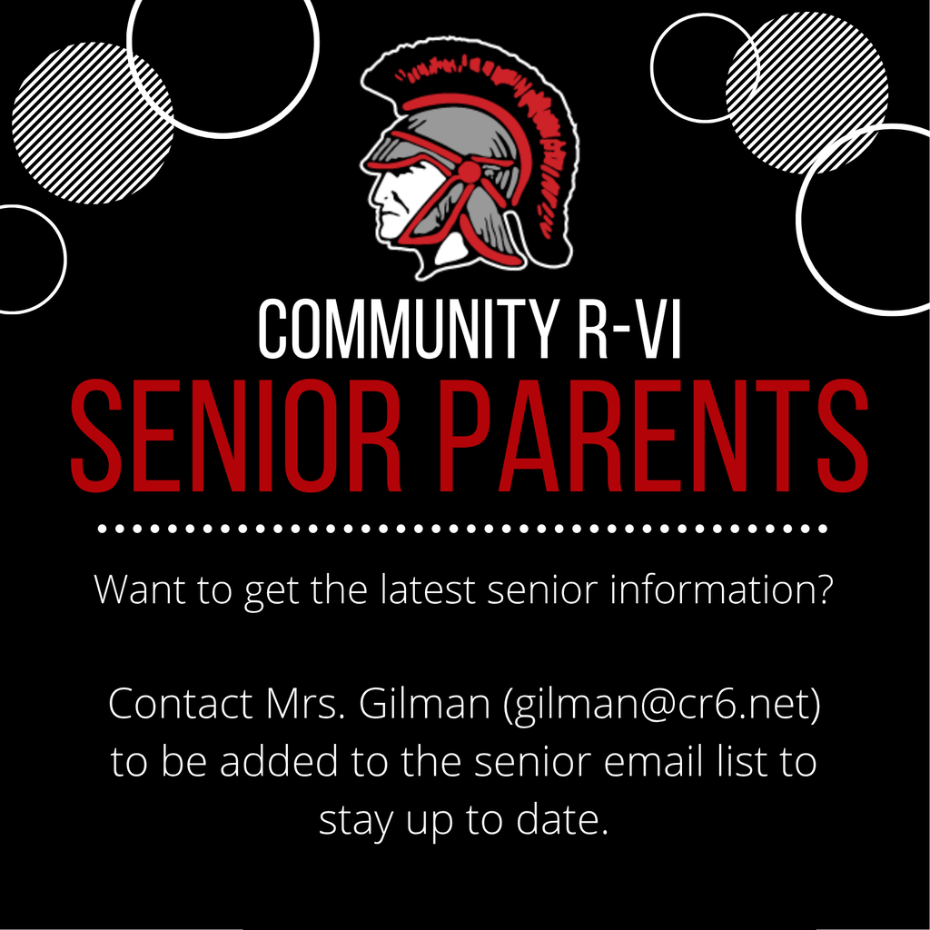 Parents of the Class of 2026-We want to ensure you have the latest information regarding your senior students. To stay updated, please contact Mrs. Gilman at gilman@cr6.net to be added to the senior email list. 