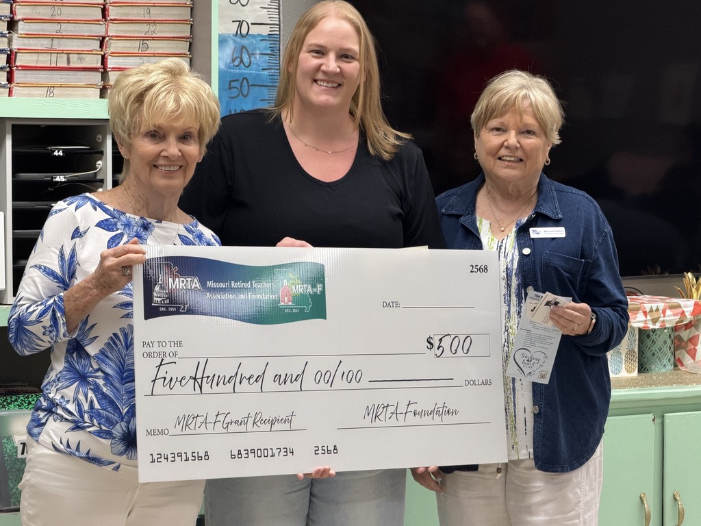 We are excited to share that the Missouri Retired Teachers Association Foundation awarded Mrs. Caitlynn Fennewald $500 for her winning grant proposal, titled "Connecting Classrooms to Careers: Authentic STEM Experiences Using Real Scientific Tools." Our district recognizes the importance of introducing a wide variety of careers to our students even before they enter high school, and this grant will allow our middle school students to explore STEM careers they may not have known about before. The grant funds will be used to purchase a Spectroscopy Analysis set. This tool will be used in our middle school classes to explore a variety of STEM careers that use this technology including Astrobiologists, Forensic Physicists & Toxicologists, Biomedical Engineers, and more.  This was one of six grants awarded in Region 4 which is comprised of Audrain, Montgomery, Callaway, Boone and Randolph Counties and 1 of 84 classroom teacher grants in the entire state for 2026. Congratulations Mrs. Fennewald! 