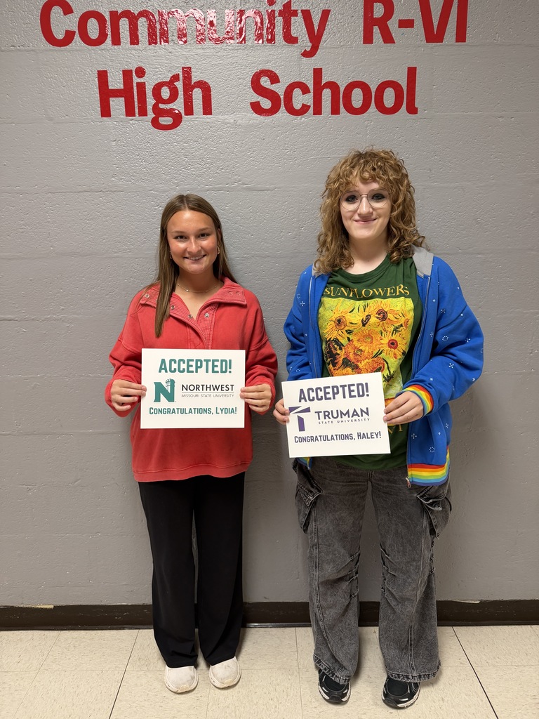 RootEd and Mrs. Larson would love to congratulate our first two college accepted seniors, Lydia Hoyt (Northwest Missouri State University) and Haley Stone (Truman State University)! We are proud of your accomplishments and know you will succeed at the next level!