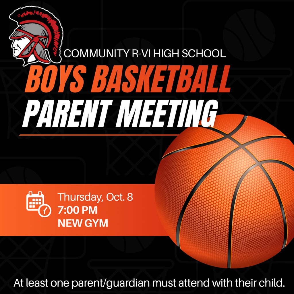 Boys basketball players: A mandatory parent meeting is required for any boys interested in playing high school basketball this year. At least one parent must attend with their child. The meeting is in the new gym on Thursday, October 8, at 7 p.m. Please plan to attend.  
