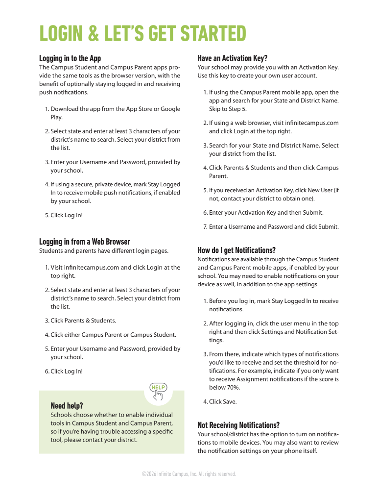 Infinite Campus information.  Download the app or log in to the web portal. 