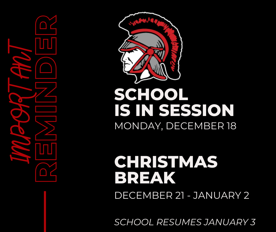 School is in session Monday, December 18