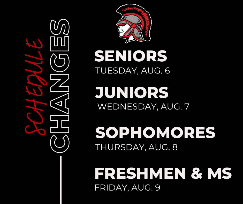 MS and HS students- Please check your email for a message from Mrs. Gilman about your schedule for the 2024-2025 school year. If you have any questions or need to make changes please email or reach out on the following dates.