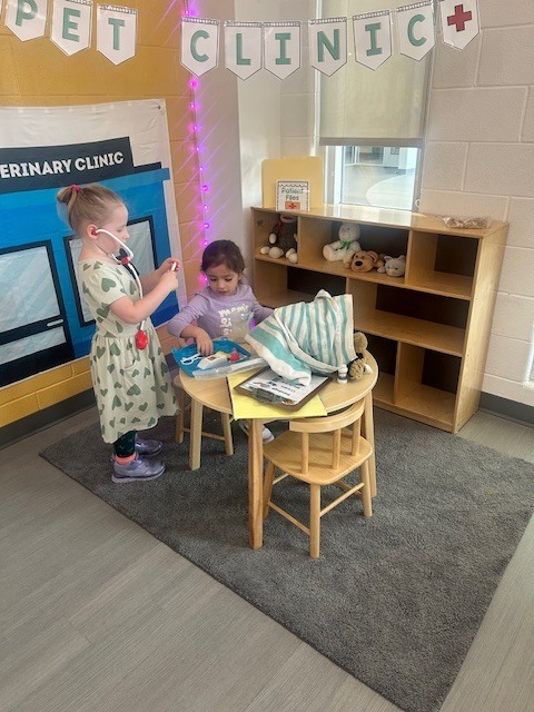 Kids playing in animal clinic