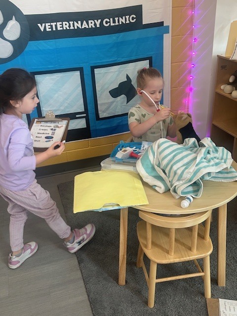 Kids playing in animal clinic
