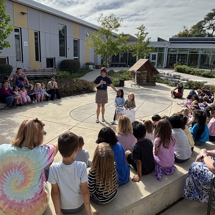 Reading in the courtyard