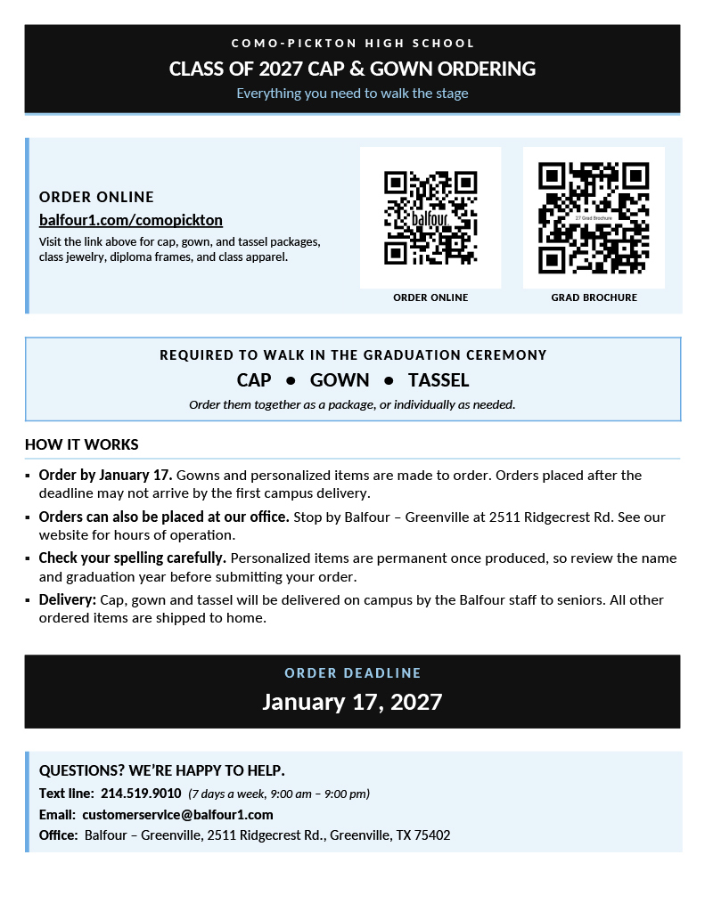 Cap and Gown order form