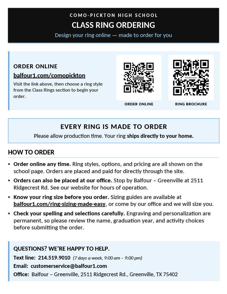 Class ring order form