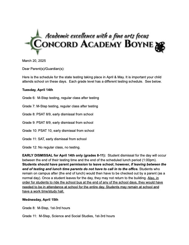 State Testing Letter