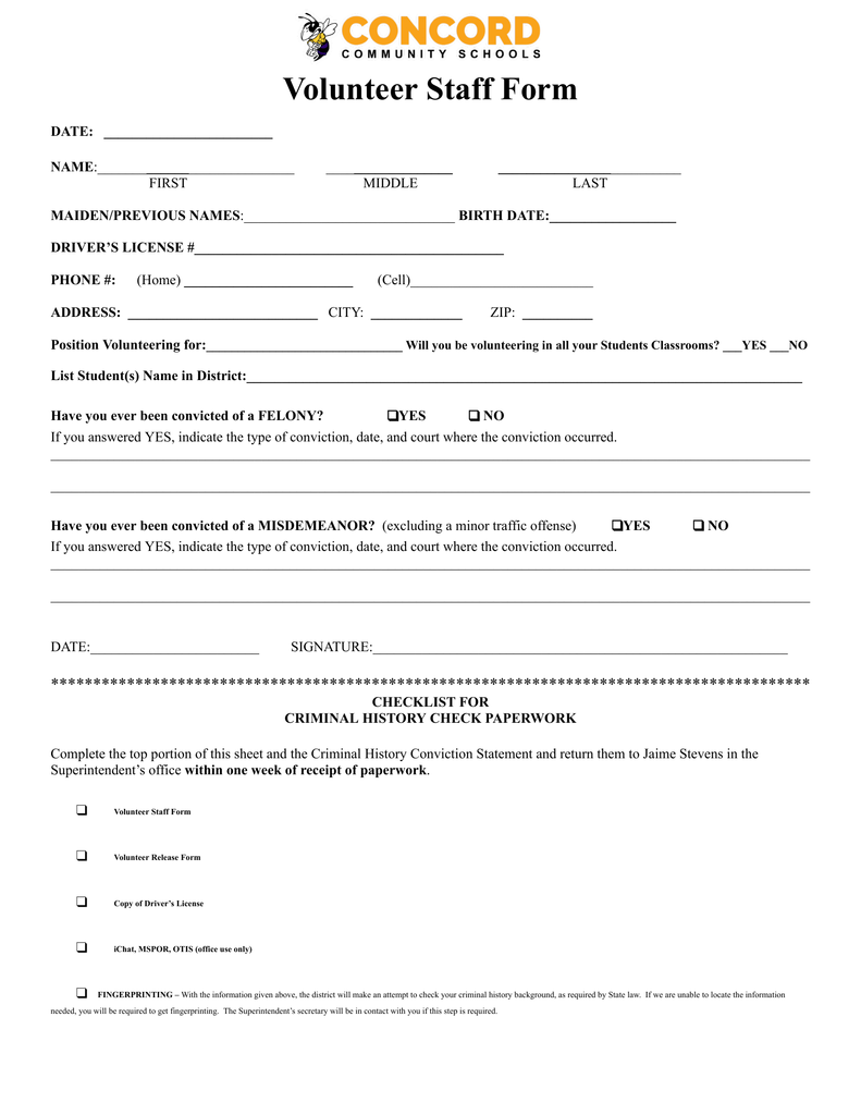 volunteer form page 1