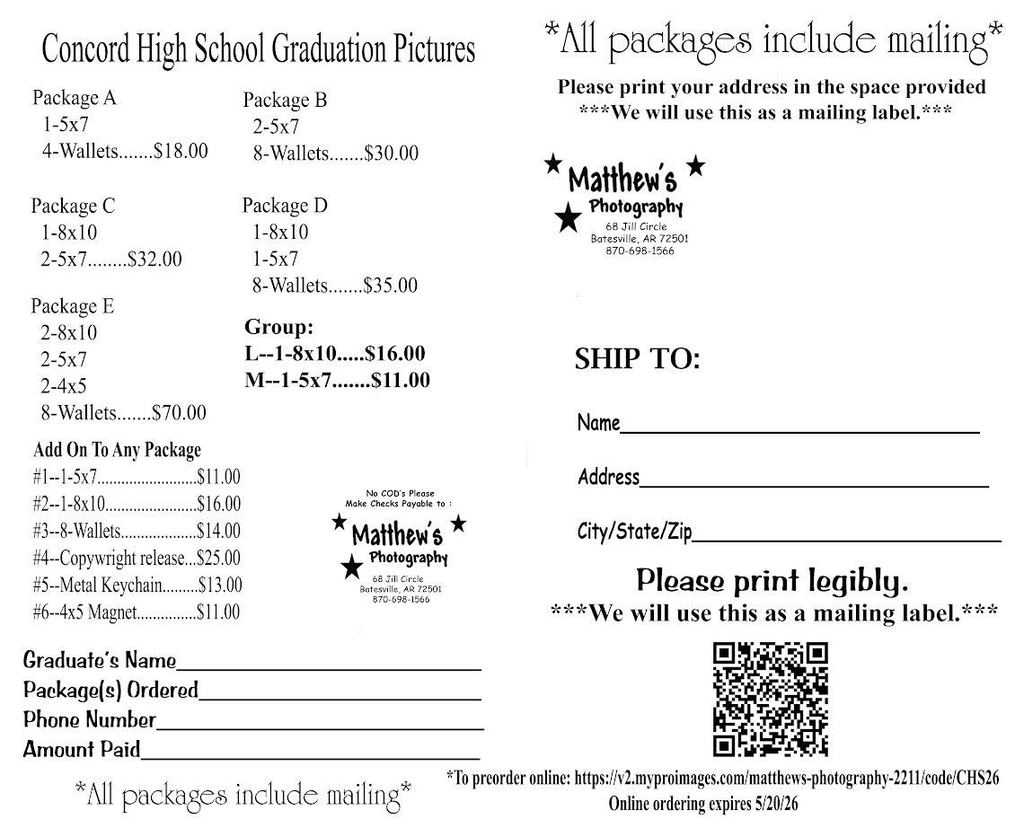 Graduation photo order form