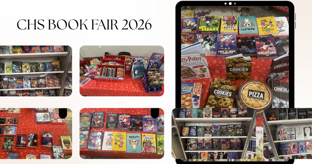 Display cases filled with books for the book fair
