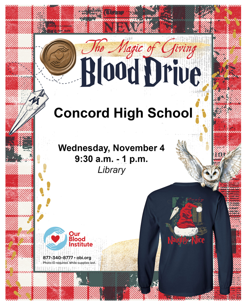Flyer detailing the upcoming blood drive on November 4th with a Harry Potter themed t-shirt