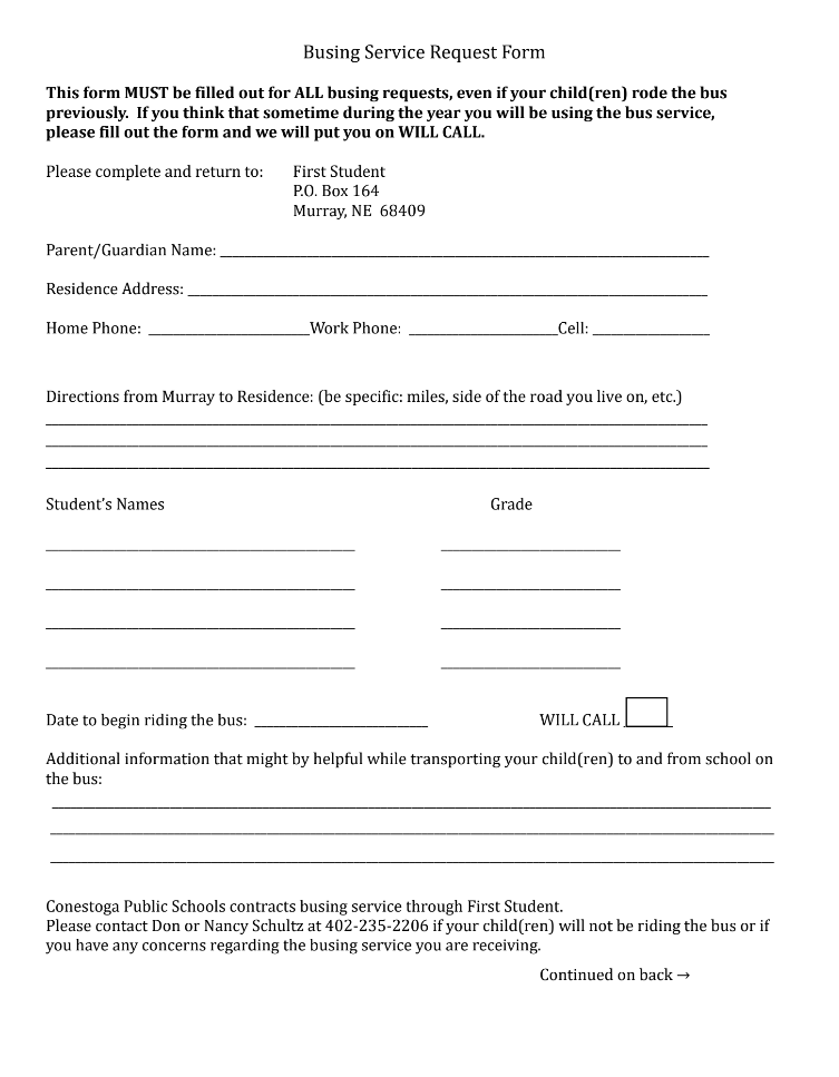 Bus Service Form