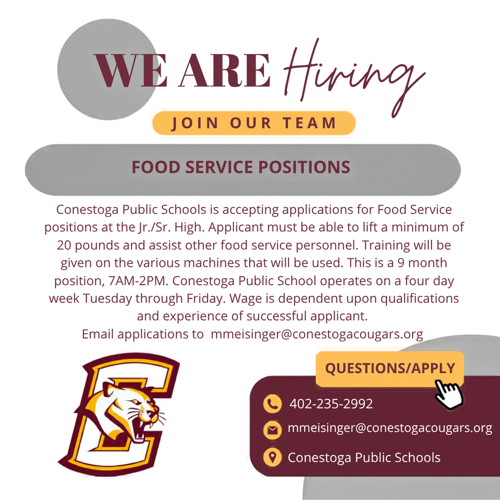 We are hiring for food service 